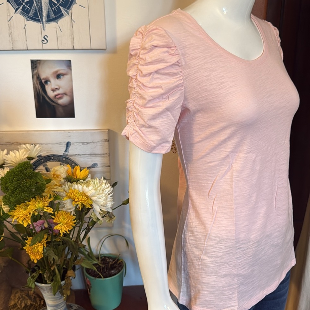 Style & Co. Pink Ruched Short Sleeve Tee